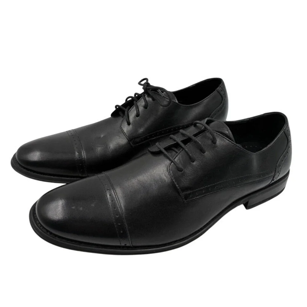 Asher Green Mens Black Cap Toe Oxford Dress Shoes Genuine‎ Leather Size 11 READ